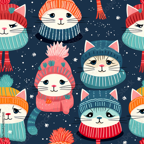 Cats Wearing Winter Hats, a group of cats wearing hats.
