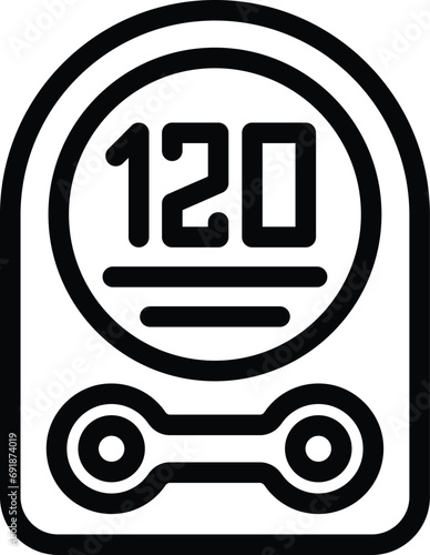 Electronic pedometer device icon outline vector. Portable footstep tracker. Motion monitoring counter