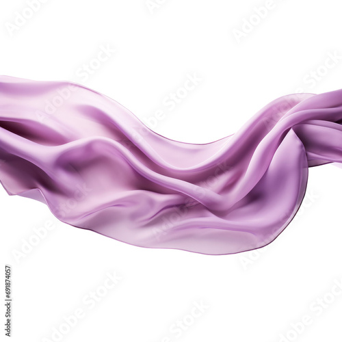 Purple Silk scarf flying in the wind isolate transparent white background