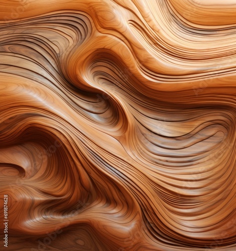 A mesmerizing wood texture with flowing wavy lines, resembling a natural landscape. Generative AI.