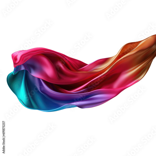 Realistic strawberry Flying 3D Illustration of Luxurious gradient Colored Silk Fabric or curtain texture cloth for Grand Opening Ceremony isolate transparent white background