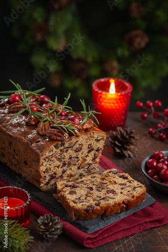 Traditional homemade Christmas loaf fruit cake