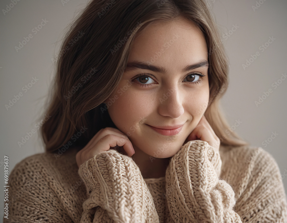 portrait of a woman in a warm woolen jacket portrait of a woman in a warm woolen jacket
