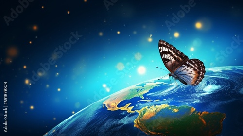 butterfly on earth glob generated by AI tool photo