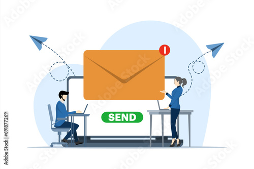 Email marketing concept, mobile phone and computer with new email notification, direct digital marketing, unread message reminder, emails and messages, email marketing campaign, new email message.