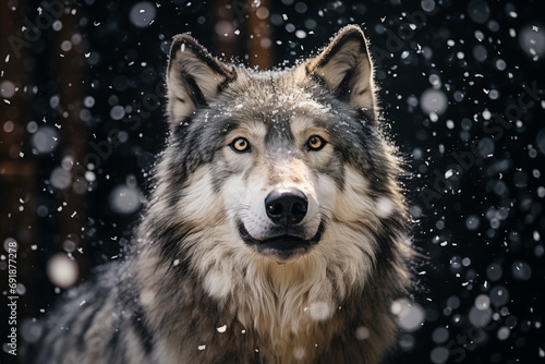 grey wolf in snowing  winter