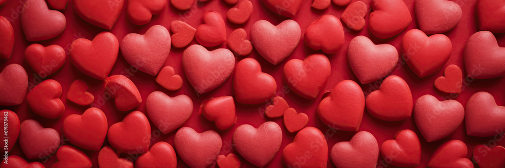 Many hearts on a red background. Valentine's Day Many hearts on a red background. Valentine's Day