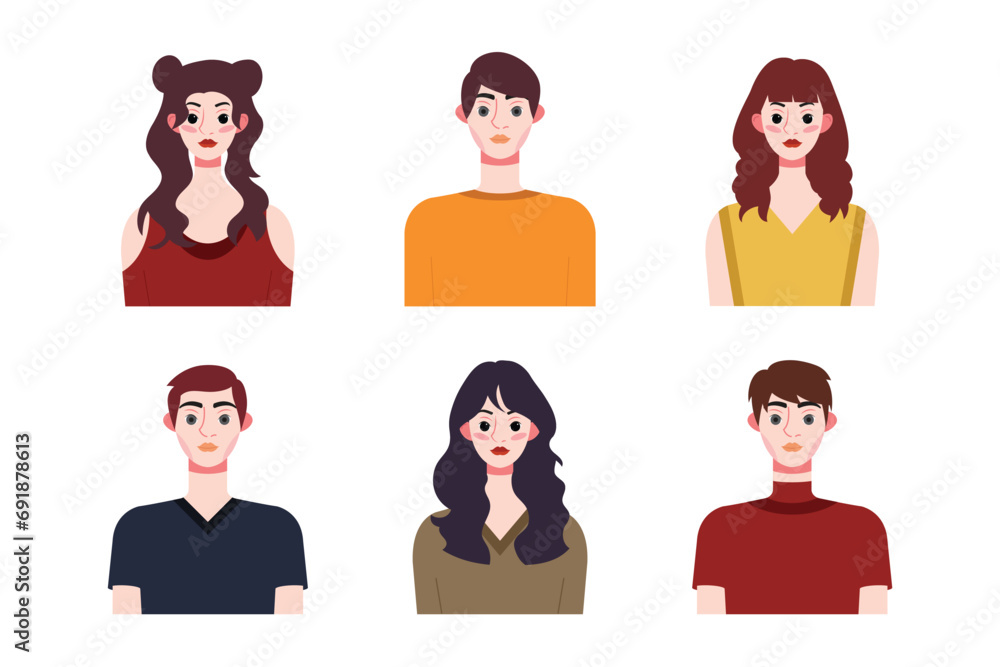 Set collection of people avatar design. Characters for social media and networking, website, app design, development, user profile, and user profile icons. Vector illustration.