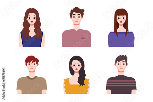 Set collection of people avatar design. Characters for social media and networking, website, app design, development, user profile, and user profile icons. Vector illustration.