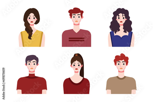 Set collection of people avatar design. Characters for social media and networking, website, app design, development, user profile, and user profile icons. Vector illustration.