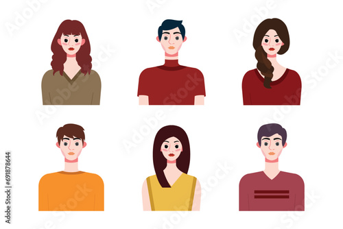 Set collection of people avatar design. Characters for social media and networking, website, app design, development, user profile, and user profile icons. Vector illustration.