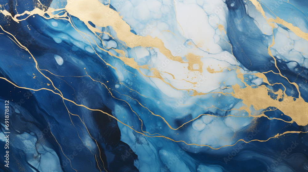 Blue marble gold abstract background. Fluid Marble abstract 