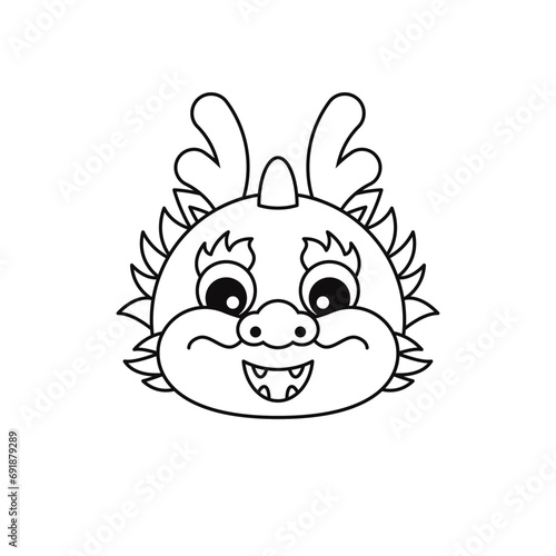 The Chinese New Year 2024 - the Year of the Dragon. Lunar New Year. Cartoon dragon head. Coloring page.
