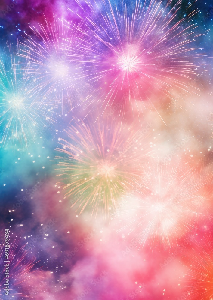 Fototapeta premium Night view on celebration of new year with colorful fireworks. Generative Ai.