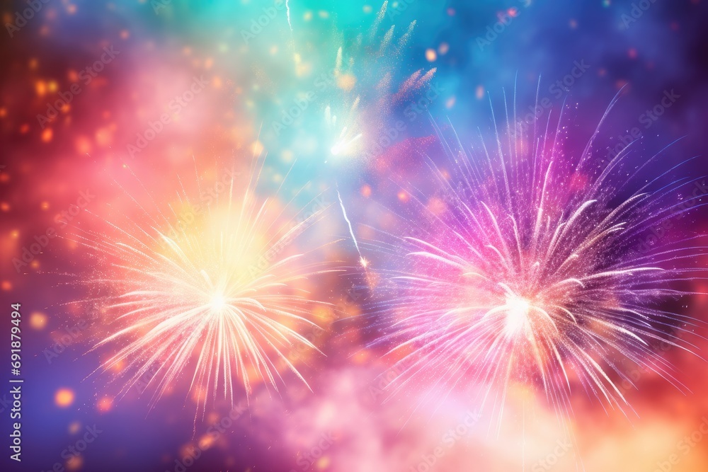Night view on celebration of new year with colorful fireworks. Generative Ai. Night view on celebration of new year with colorful fireworks. Generative Ai.