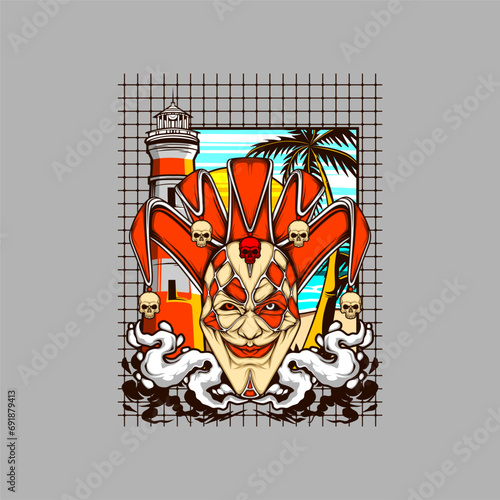 scary clown illutration for t shirt design