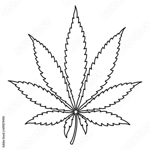 Cannabis leaf illustration clip art. Graphic line art outline drawing on transparent background. Marihuana sativa indica icon symbol design template blank.