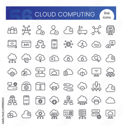 Cloud computing Icons Bundle. Thin outline icons style. Vector illustration