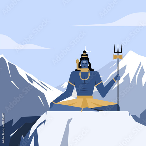 Illustration of Lord Shiva meditating on mountains