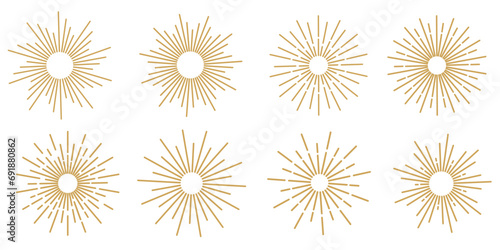 Gold retro sunburst clip art set, vector sunray illustration, decorative element collection