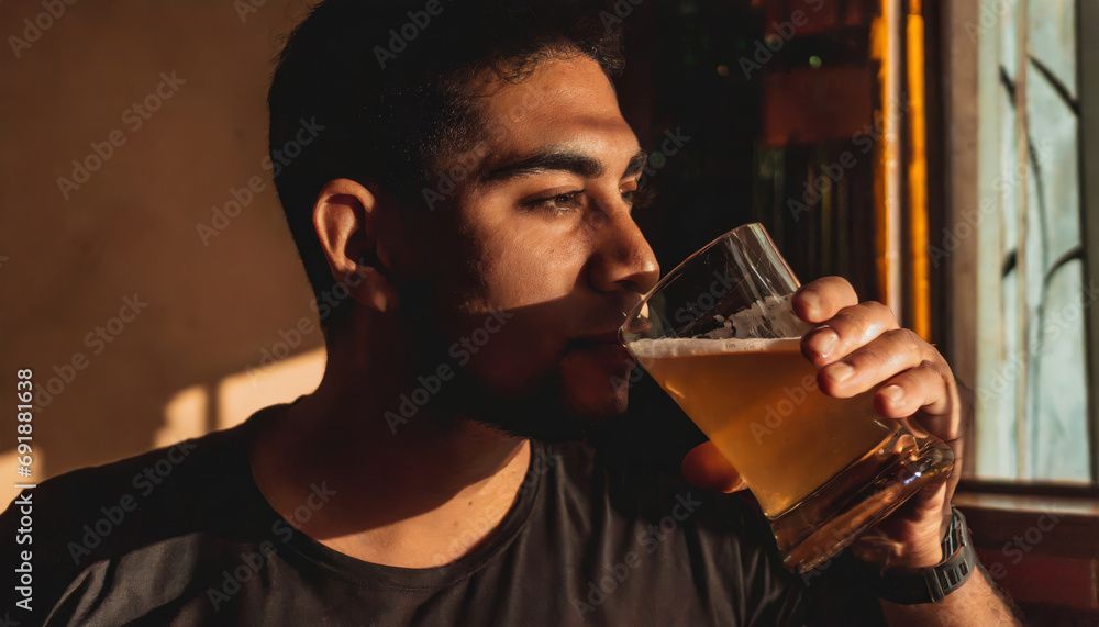 Man Enjoying Beer by the Window
