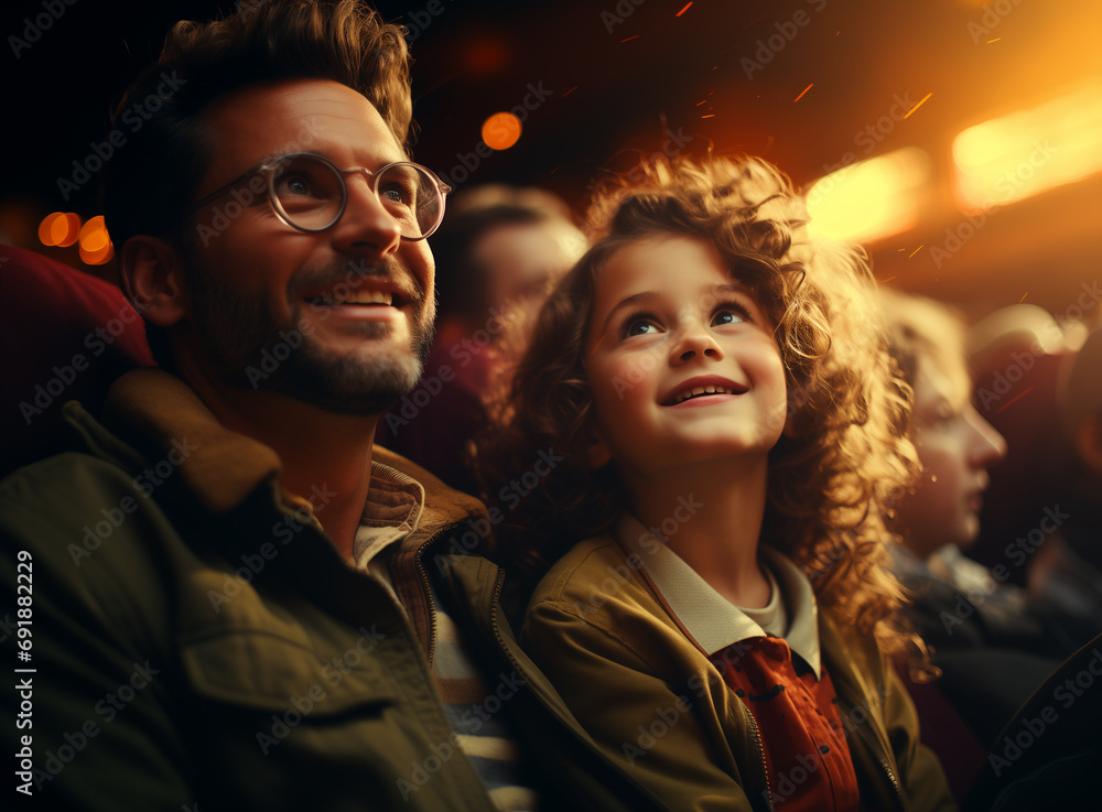 Parents and her little child watch a movie
Parents and her little child watch a movie