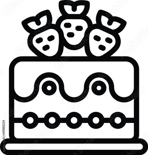 Fruity wedding cake icon outline vector. Strawberry creamy dessert. Couple marriage anniversary
