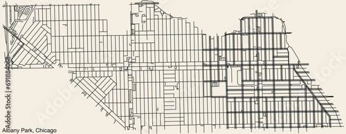 Detailed hand-drawn navigational urban street roads map of the ALBANY PARK COMMUNITY AREA of the American city of CHICAGO, ILLINOIS with vivid road lines and name tag on solid background