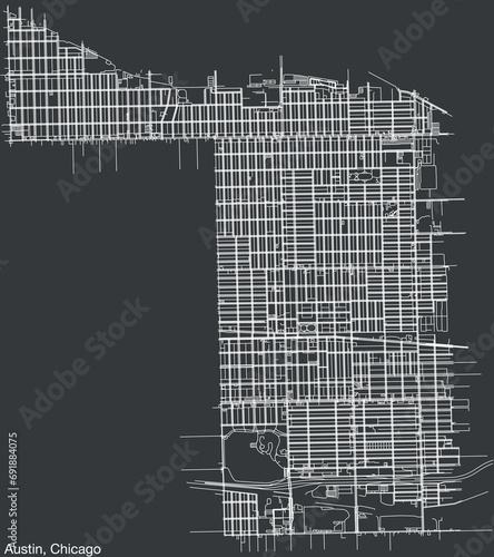 Detailed hand-drawn navigational urban street roads map of the AUSTIN COMMUNITY AREA of the American city of CHICAGO, ILLINOIS with vivid road lines and name tag on solid background