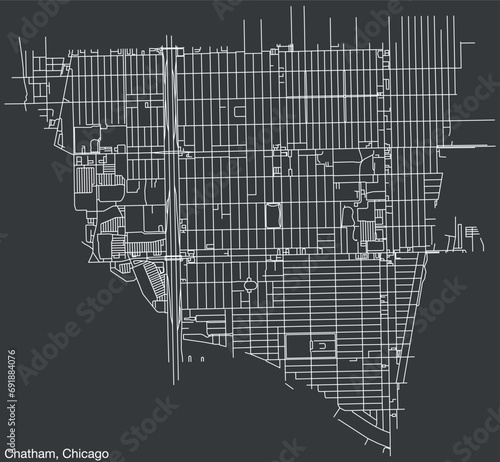 Detailed hand-drawn navigational urban street roads map of the CHATHAM COMMUNITY AREA of the American city of CHICAGO, ILLINOIS with vivid road lines and name tag on solid background