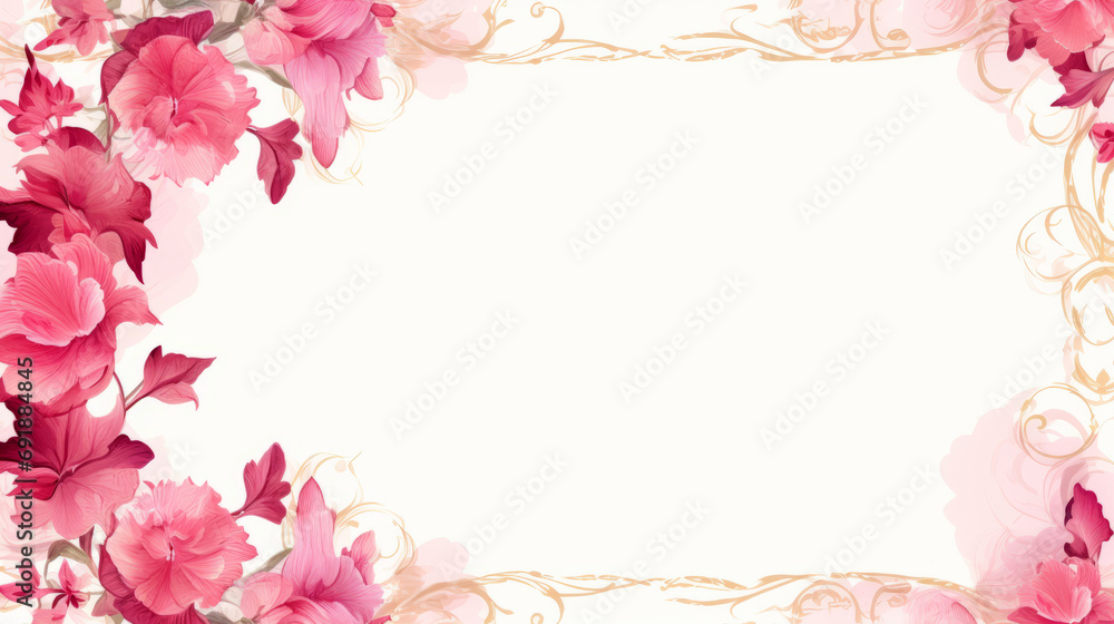 pink watercolour style romantic flowers frame