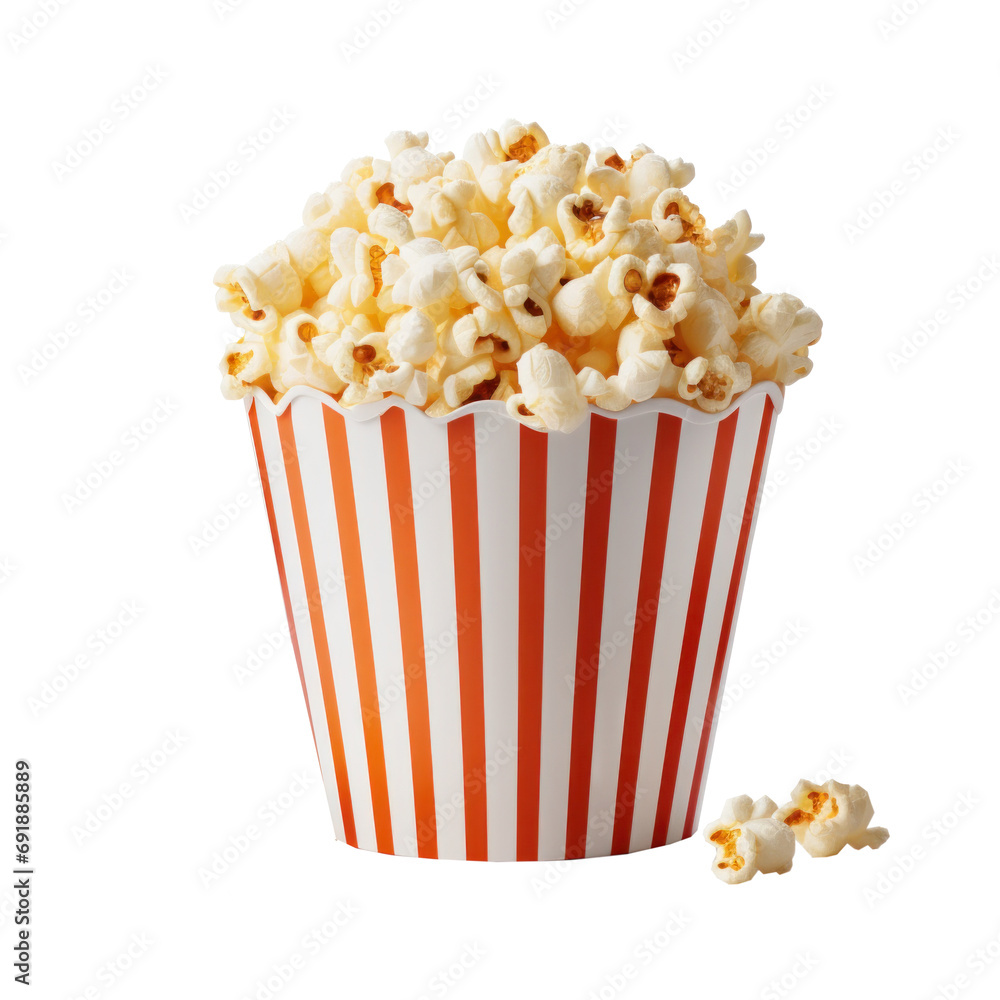 A bucket of popcorn isolated on a transparent background, PNG banner illustration, Post-processed generative AI
