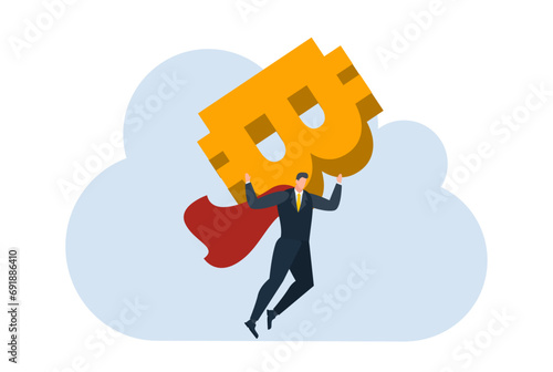 businessman with bitcoin digital money coin currency flat illustration