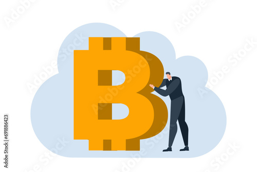 businessman with bitcoin digital money coin currency flat illustration
