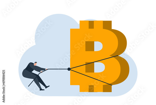 businessman with bitcoin digital money coin currency flat illustration