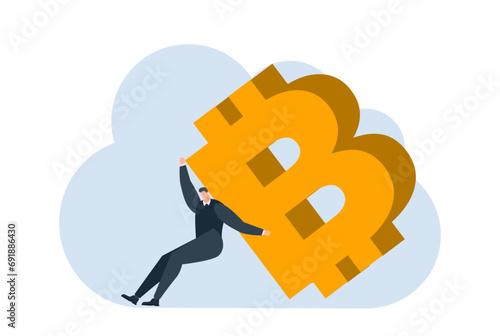 businessman with bitcoin digital money coin currency flat illustration