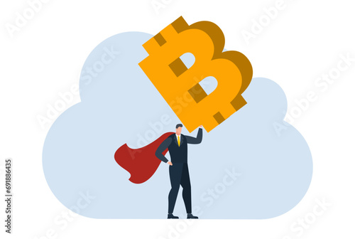 businessman with bitcoin digital money coin currency flat illustration