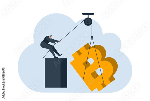 businessman with bitcoin digital money coin currency flat illustration