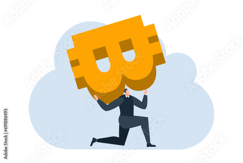 businessman with bitcoin digital money coin currency flat illustration