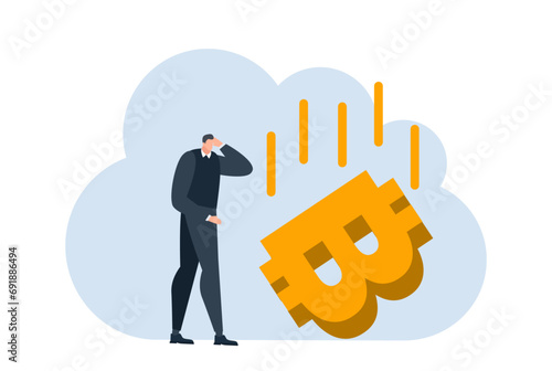 businessman with bitcoin digital money coin currency flat illustration