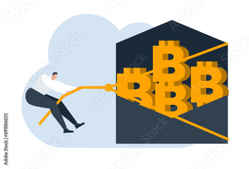 businessman with bitcoin digital money coin currency flat illustration