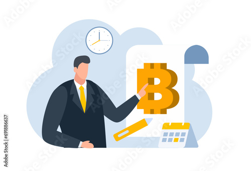 businessman with bitcoin digital money coin currency flat illustration