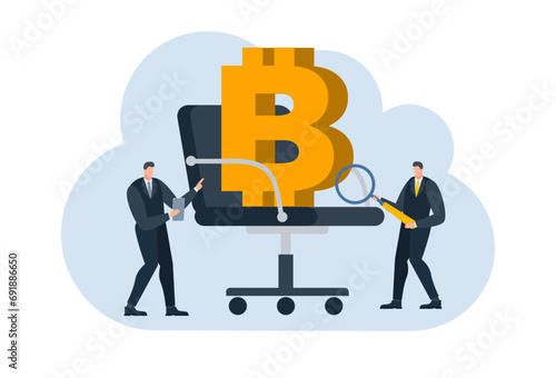 businessman with bitcoin digital money coin currency flat illustration