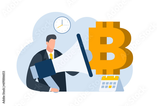businessman with bitcoin digital money coin currency flat illustration