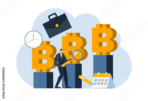 businessman with bitcoin digital money coin currency flat illustration