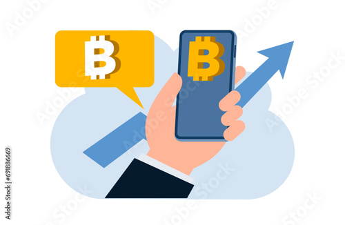 businessman with bitcoin digital money coin currency flat illustration