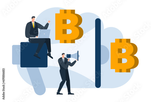 businessman with bitcoin digital money coin currency flat illustration
