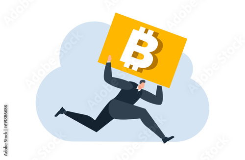 businessman with bitcoin digital money coin currency flat illustration