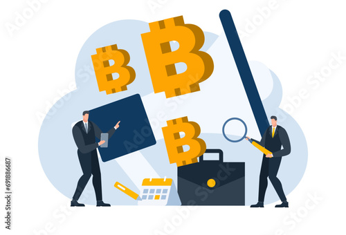 businessman with bitcoin digital money coin currency flat illustration