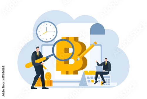 businessman with bitcoin digital money coin currency flat illustration